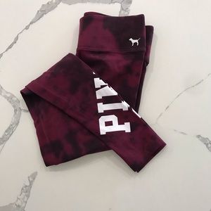 VS PINK Leggings, XS, Maroon Tie Dye